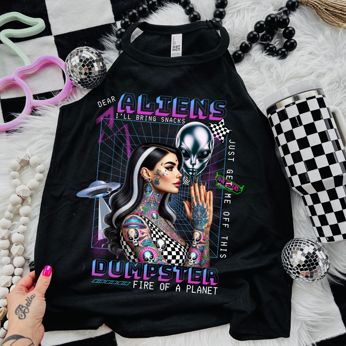 *EXCLUSIVE*Dear Aliens, I'll Bring the Snacks- Black Mineral Wash TShirt, Black Rocker Tank, Sweatshirt, Hoodie, or Zip Up Hoodie