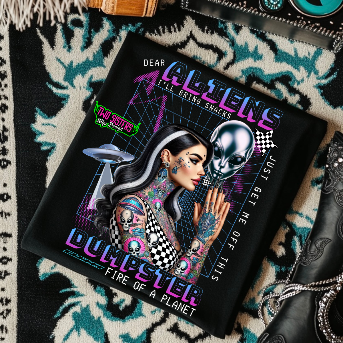 *EXCLUSIVE*Dear Aliens, I'll Bring the Snacks- Black Mineral Wash TShirt, Black Rocker Tank, Sweatshirt, Hoodie, or Zip Up Hoodie