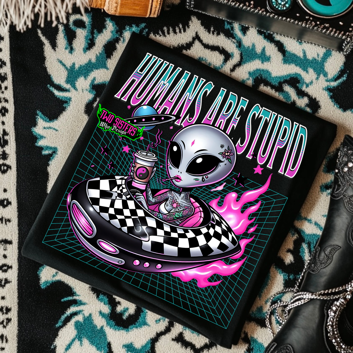 HUMANS ARE STUPID - Black Mineral Wash TShirt, Black Rocker Tank, Sweatshirt, Hoodie, or Zip Up Hoodie