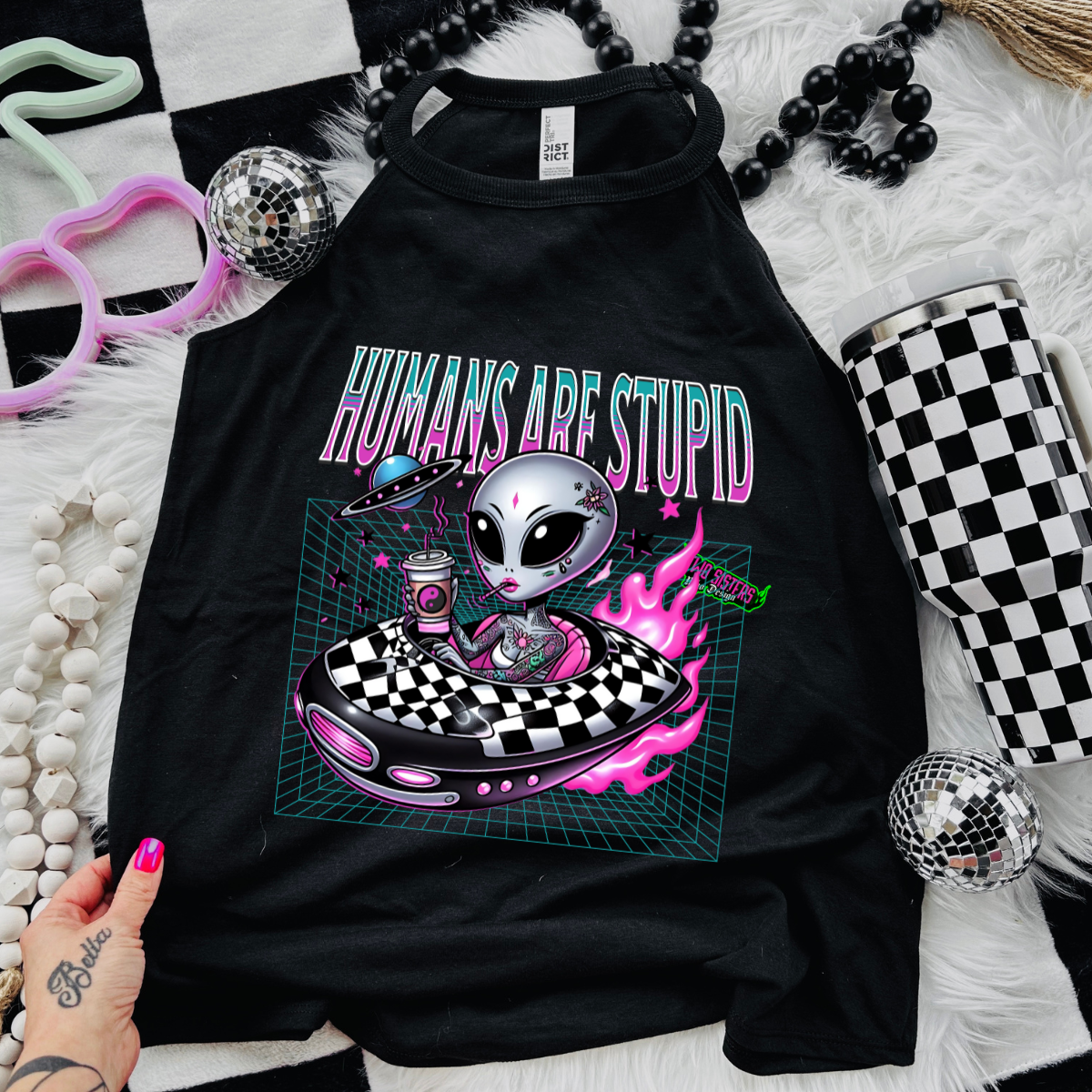 HUMANS ARE STUPID - Black Mineral Wash TShirt, Black Rocker Tank, Sweatshirt, Hoodie, or Zip Up Hoodie