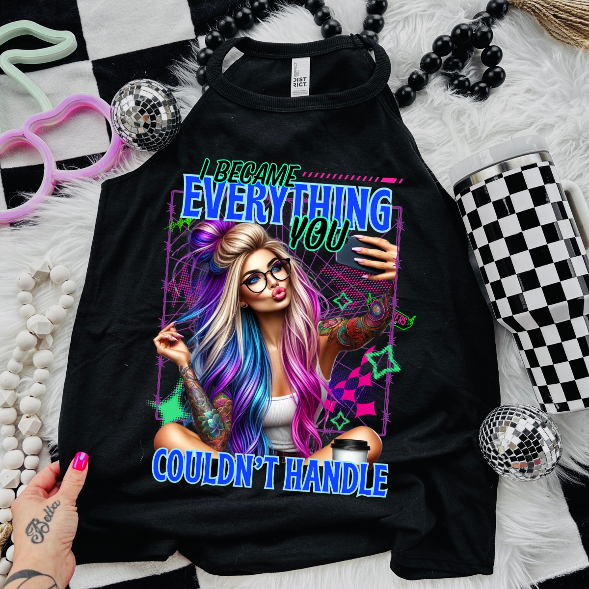 *EXCLUSIVE*I Became Everything You Couldn't Handle - Black Mineral Wash TShirt, Black Rocker Tank, Sweatshirt, Hoodie, or Zip Up Hoodie + FREE TRUCKER HAT