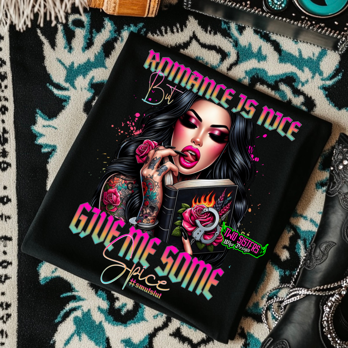 *EXCLUSIVE* Romance Is Nice, Give Me Some Spice - Black Mineral Wash TShirt, Black Rocker Tank, Sweatshirt, Hoodie, or Zip Up Hoodie | Trucker Hat