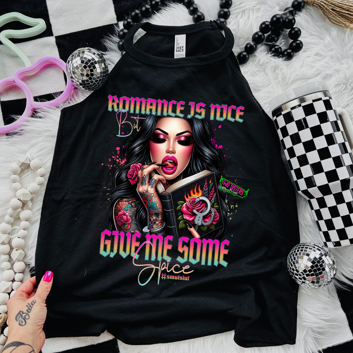 *EXCLUSIVE* Romance Is Nice, Give Me Some Spice - Black Mineral Wash TShirt, Black Rocker Tank, Sweatshirt, Hoodie, or Zip Up Hoodie | Trucker Hat