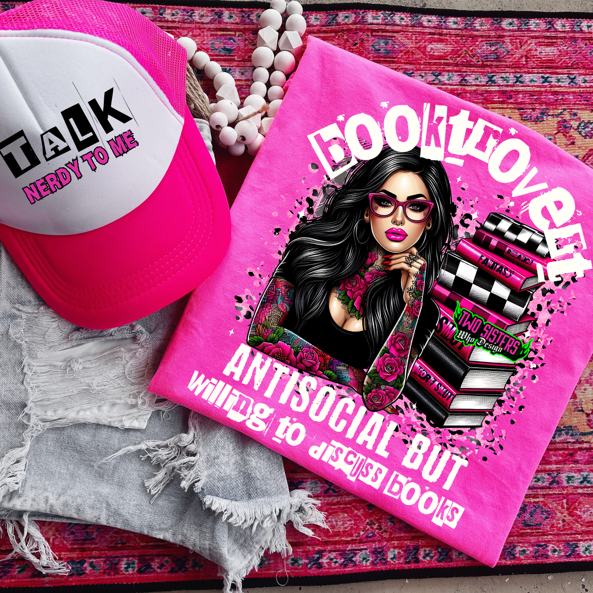 *EXCLUSIVE*-Booktrovert, But Willing To Discuss Books - CC Neon Pink TShirt + FREE TRUCKER HAT