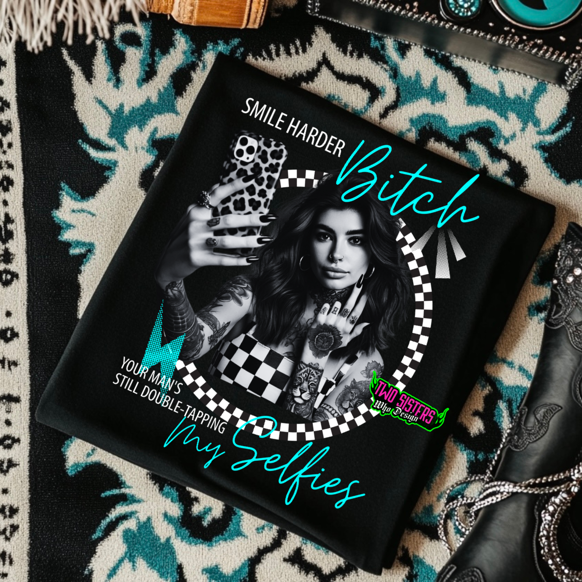 *LIMITED EDITION* Bundle of FIVE *NAUGHTY * Black & White with Pop of Color + FIVE Trucker Hats