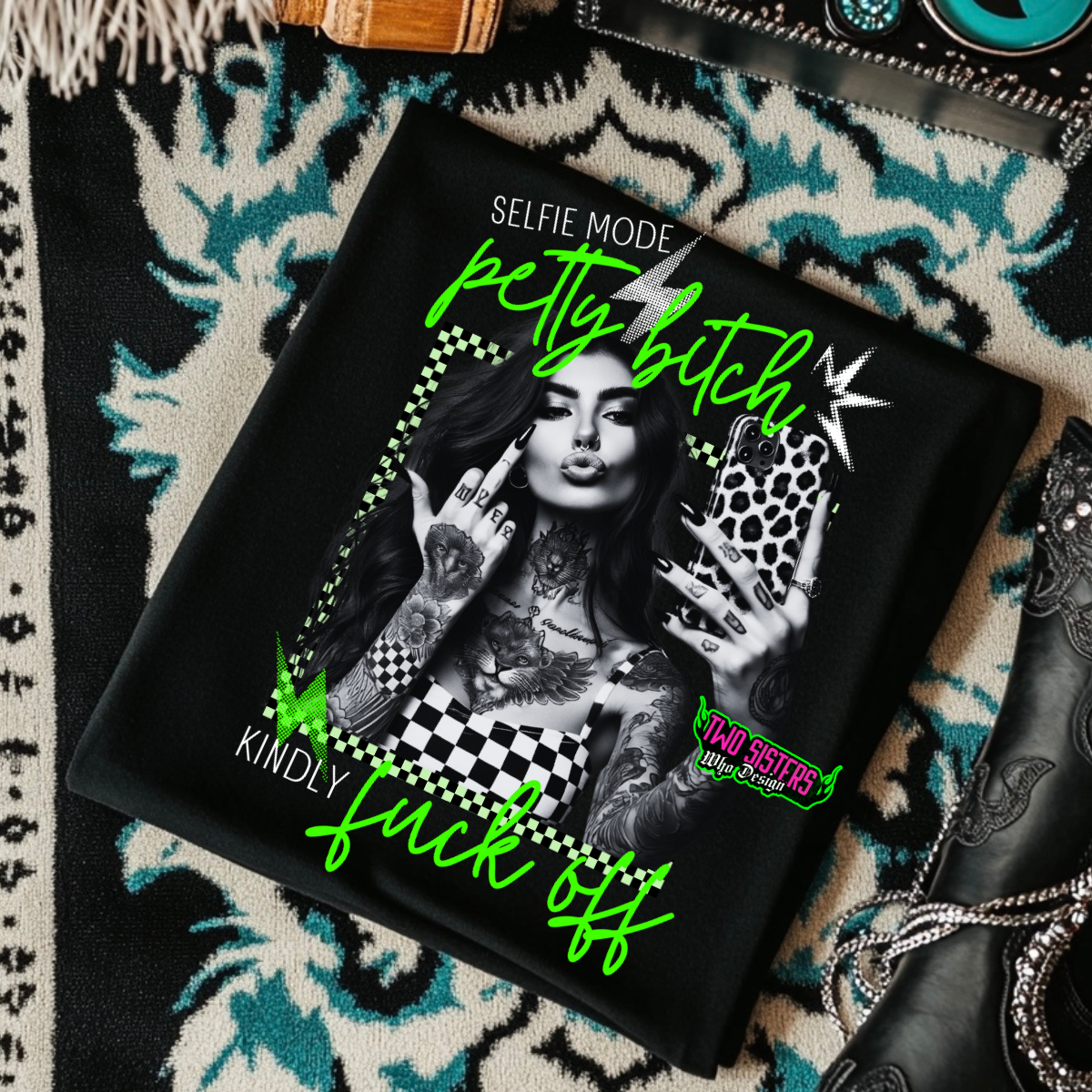 *LIMITED EDITION* Bundle of FIVE *NAUGHTY * Black & White with Pop of Color + FIVE Trucker Hats