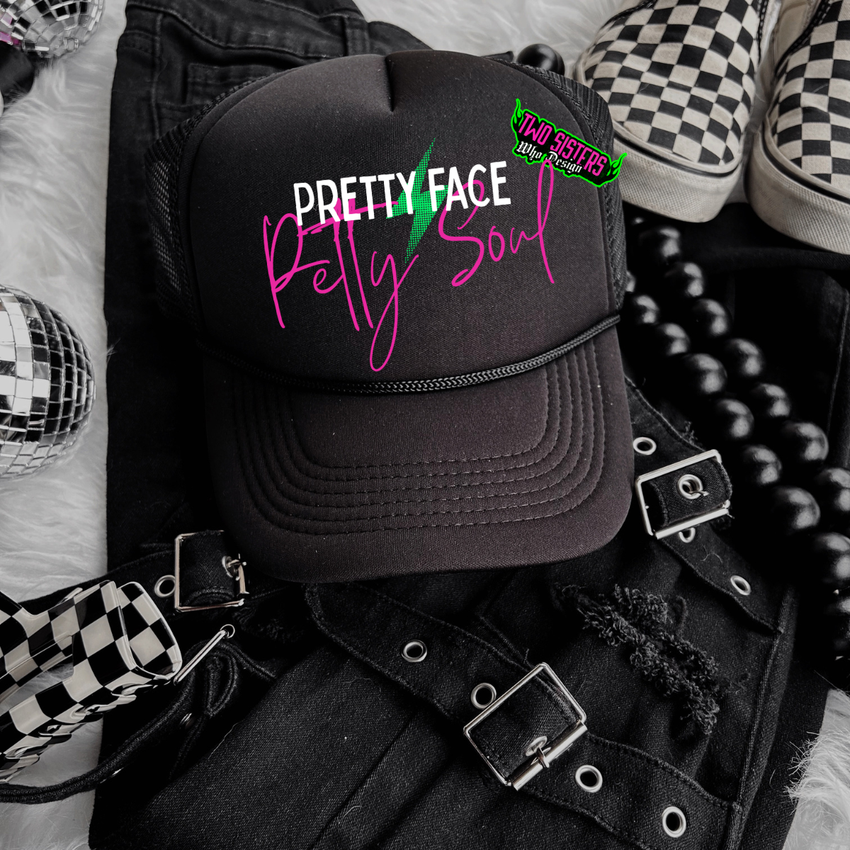 *LIMITED EDITION* Bundle of FIVE *NAUGHTY * Black & White with Pop of Color + FIVE Trucker Hats