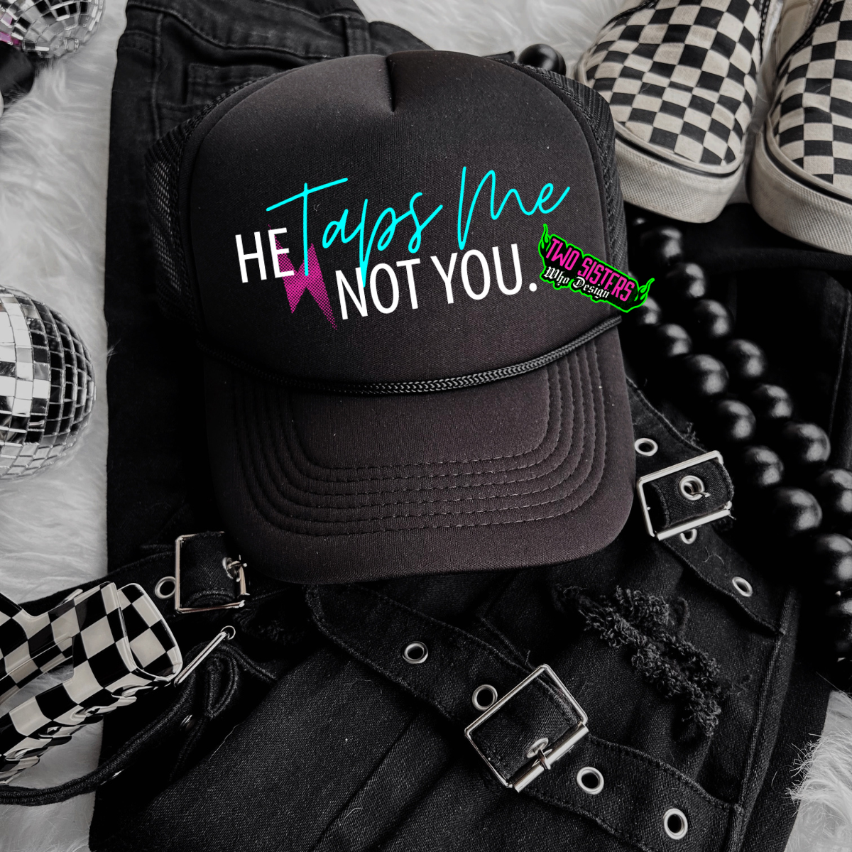 *LIMITED EDITION* Bundle of FIVE *NAUGHTY * Black & White with Pop of Color + FIVE Trucker Hats