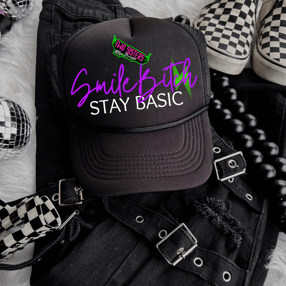*LIMITED EDITION* Bundle of FIVE *NAUGHTY * Black & White with Pop of Color + FIVE Trucker Hats