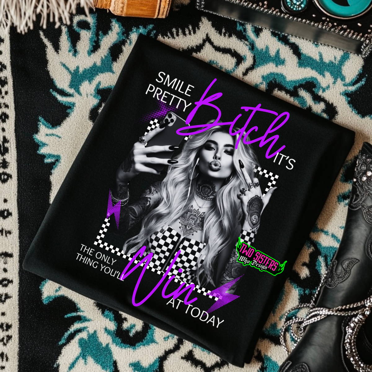 *LIMITED EDITION* Bundle of FIVE *NAUGHTY * Black & White with Pop of Color + FIVE Trucker Hats