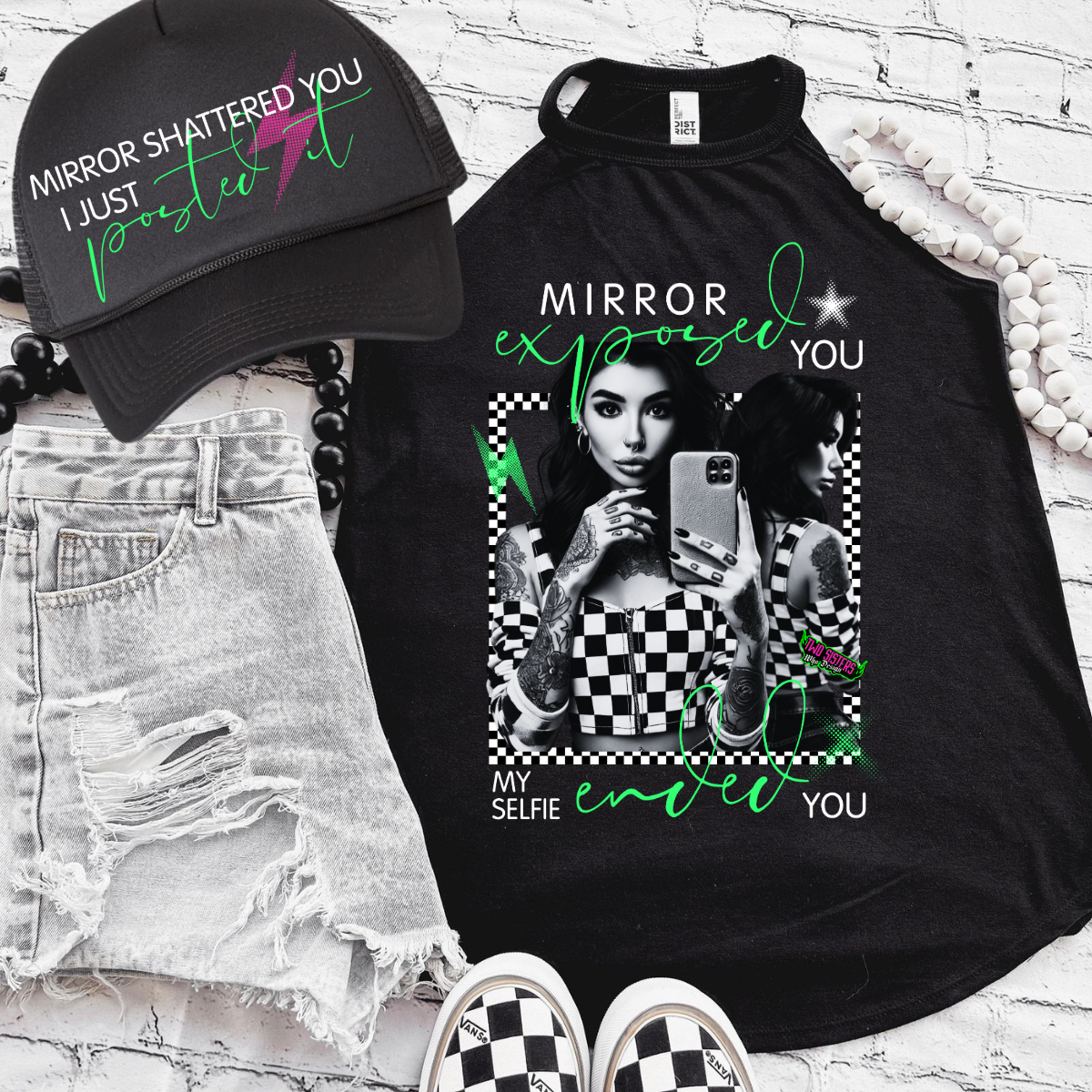 *EXCLUSIVE*Mirror Exposed You, My Selfie Ended You- Black Mineral Wash TShirt, Black Rocker Tank, Sweatshirt, Hoodie, or Zip Up Hoodie | Trucker Hat