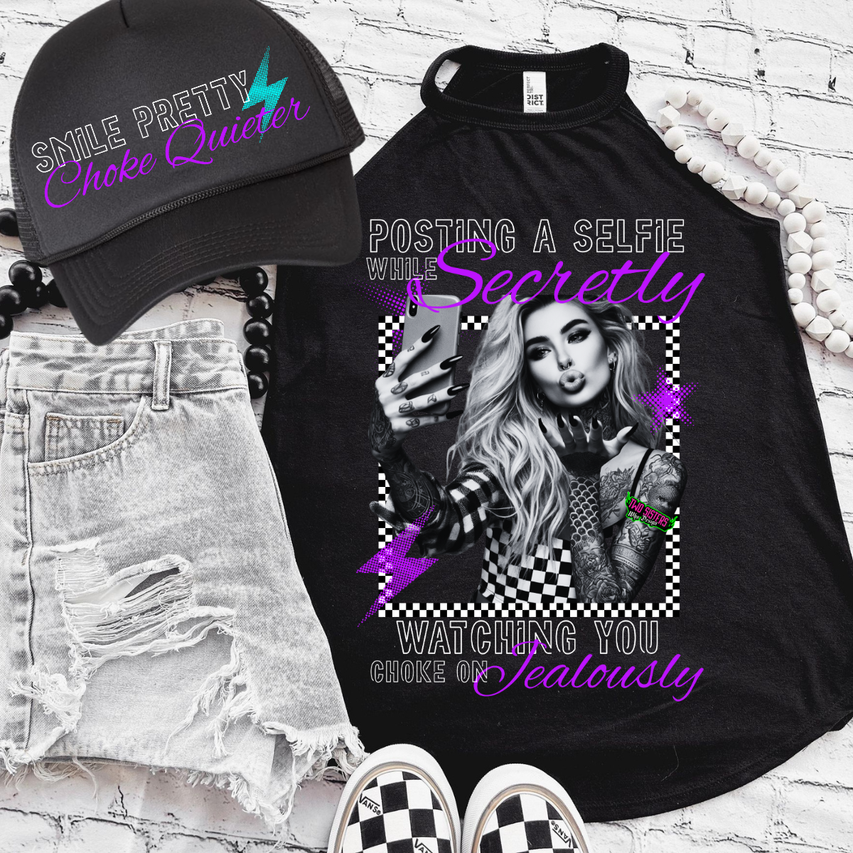 *EXCLUSIVE* Posting a Selfie While Secretly Watching You Choke On Jealously- Black Mineral Wash TShirt, Black Rocker Tank, Sweatshirt, Hoodie, or Zip Up Hoodie | Trucker Hat