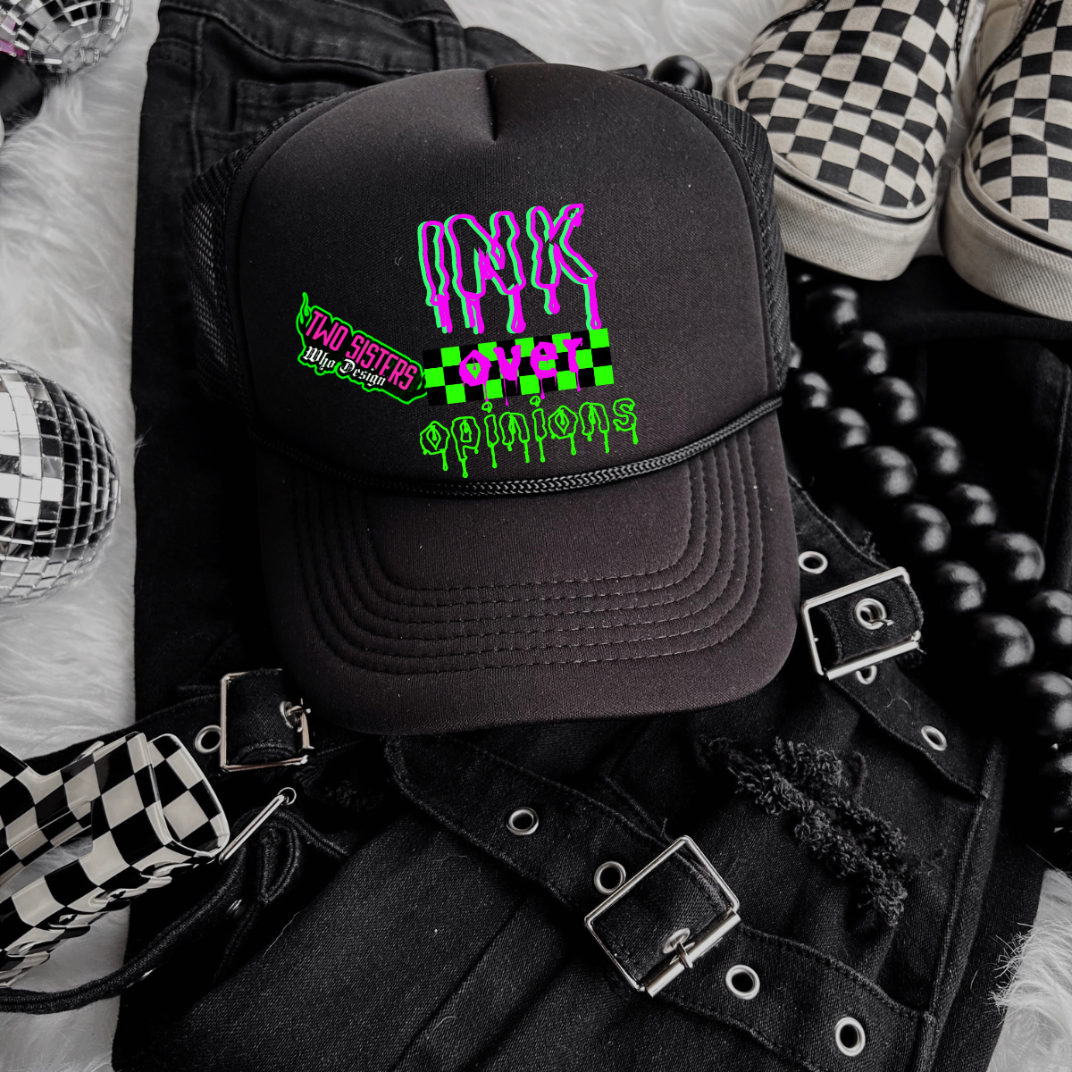 *EXCLUSIVE BUNDLE* – Tattoos Over Opinions Trucker Hat + Neon Biker Shorts + Tattoos Are Stupid Tee