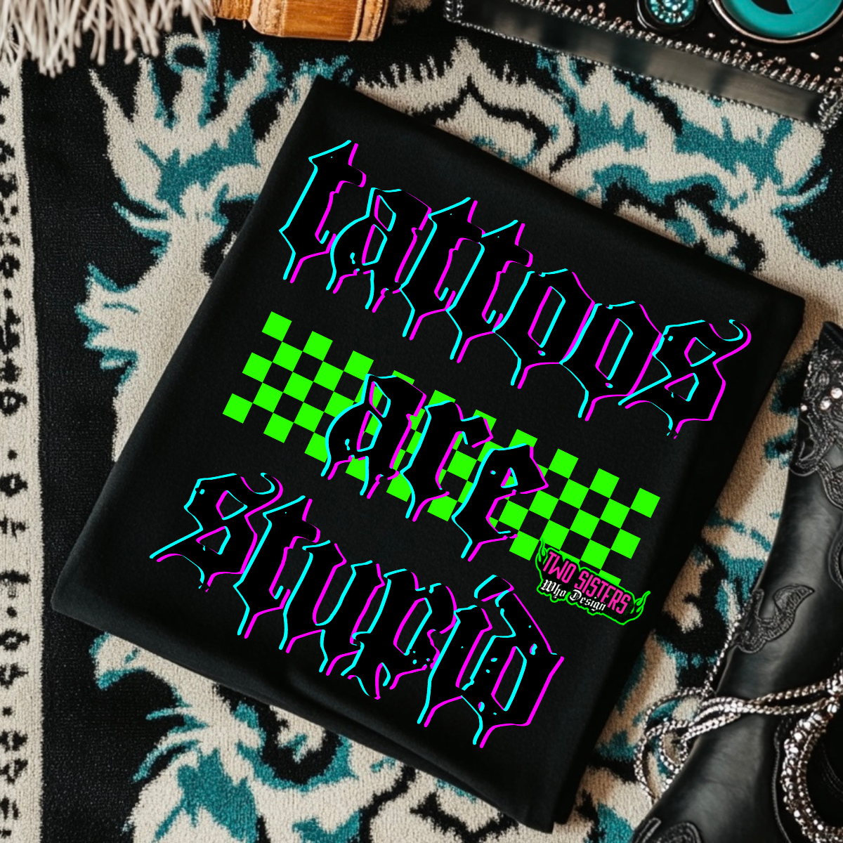 *EXCLUSIVE BUNDLE* – Tattoos Over Opinions Trucker Hat + Neon Biker Shorts + Tattoos Are Stupid Tee