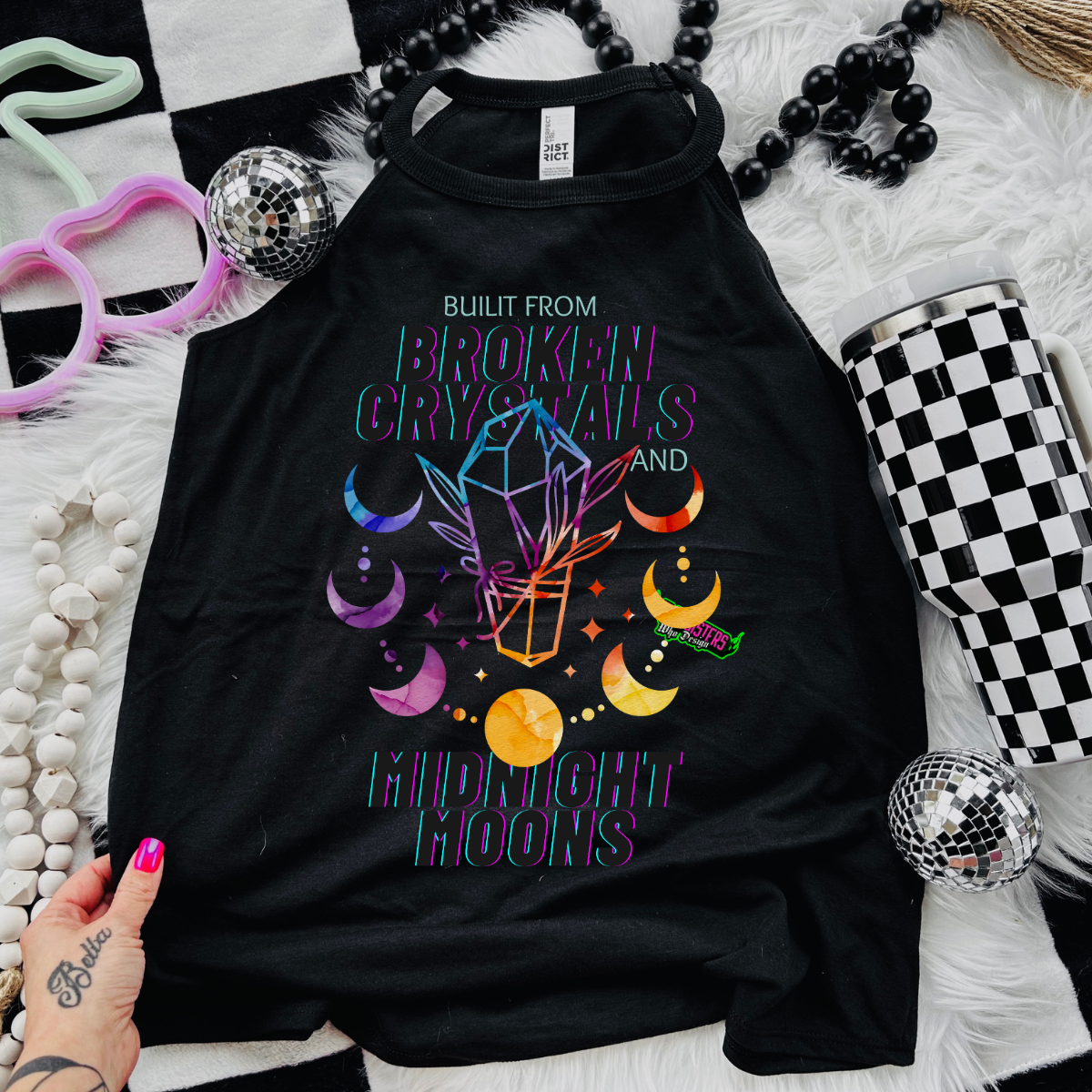 *EXCLUSIVE*Built From Broken Crystals & Moonlight Moons - Black Mineral Wash TShirt, Black Rocker Tank, Sweatshirt, Hoodie, or Zip Up Hoodie