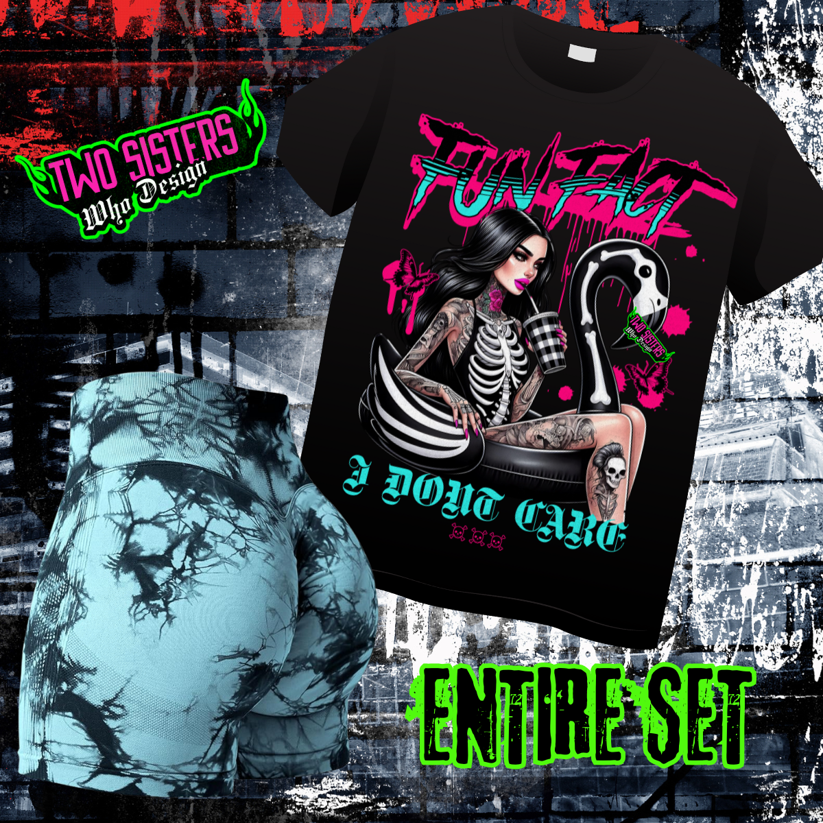 *EXCLUSIVE*Fun Fact: I Don't Care Turquoise Biker Short Bundle + Bonus Trucker Hat (if applicable)