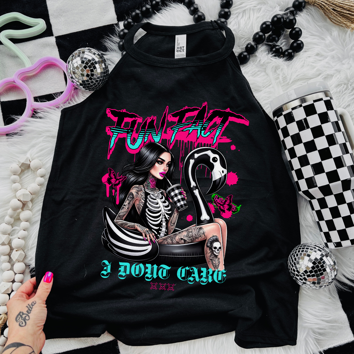 Fun Fact, I Don't Care - Black Mineral Wash TShirt, Black Rocker Tank, Sweatshirt, Hoodie, or Zip Up Hoodie