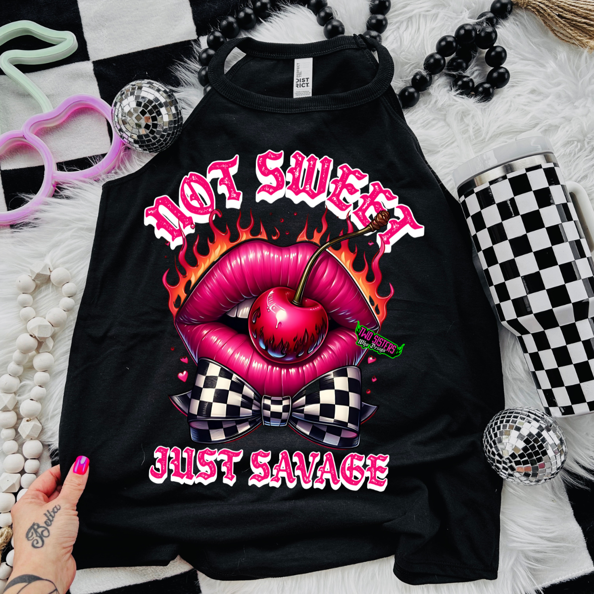 Not Sweet, Just Savage - Black Mineral Wash TShirt, Black Rocker Tank, Sweatshirt, Hoodie, or Zip Up Hoodie