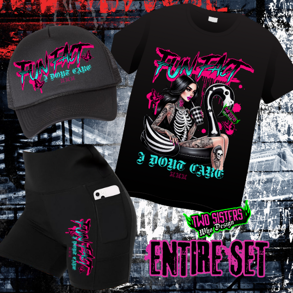 LIMITED EDITION: Fun Fact, I Don't Care Graphic TShirt + Biker Short + Trucker Hat Bundle