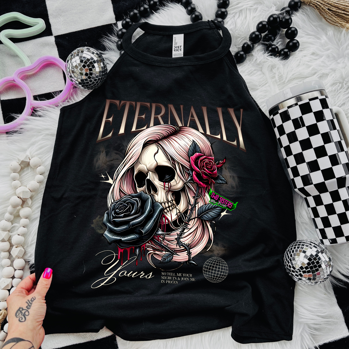 Eternally Yours Pink Skull - Black Mineral Wash TShirt, Black Rocker Tank, Sweatshirt, Hoodie, or Zip Up Hoodie