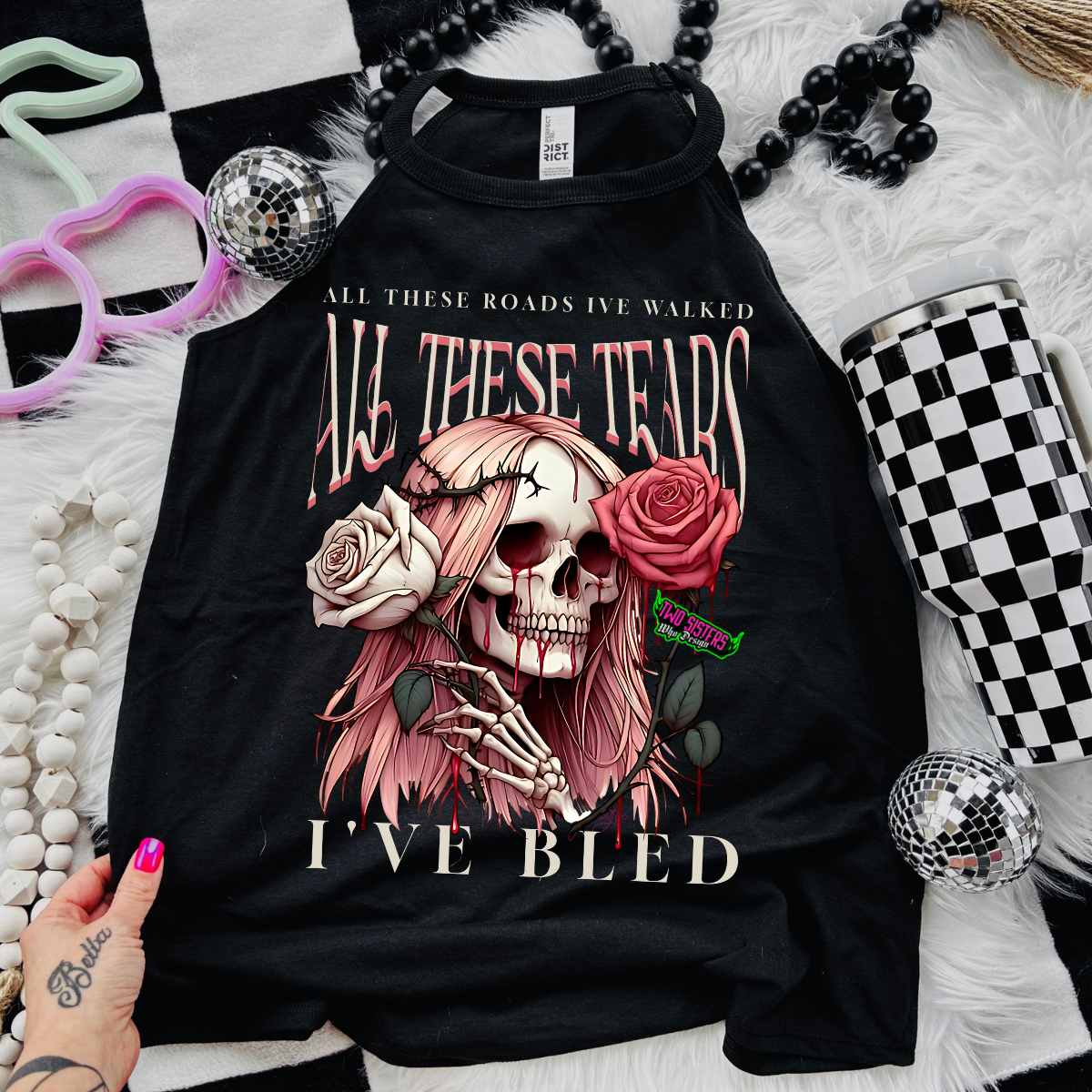 All These Roads I've Walked, All These Tears I've Shed - Black Mineral Wash TShirt, Black Rocker Tank, Sweatshirt, Hoodie, or Zip Up Hoodie