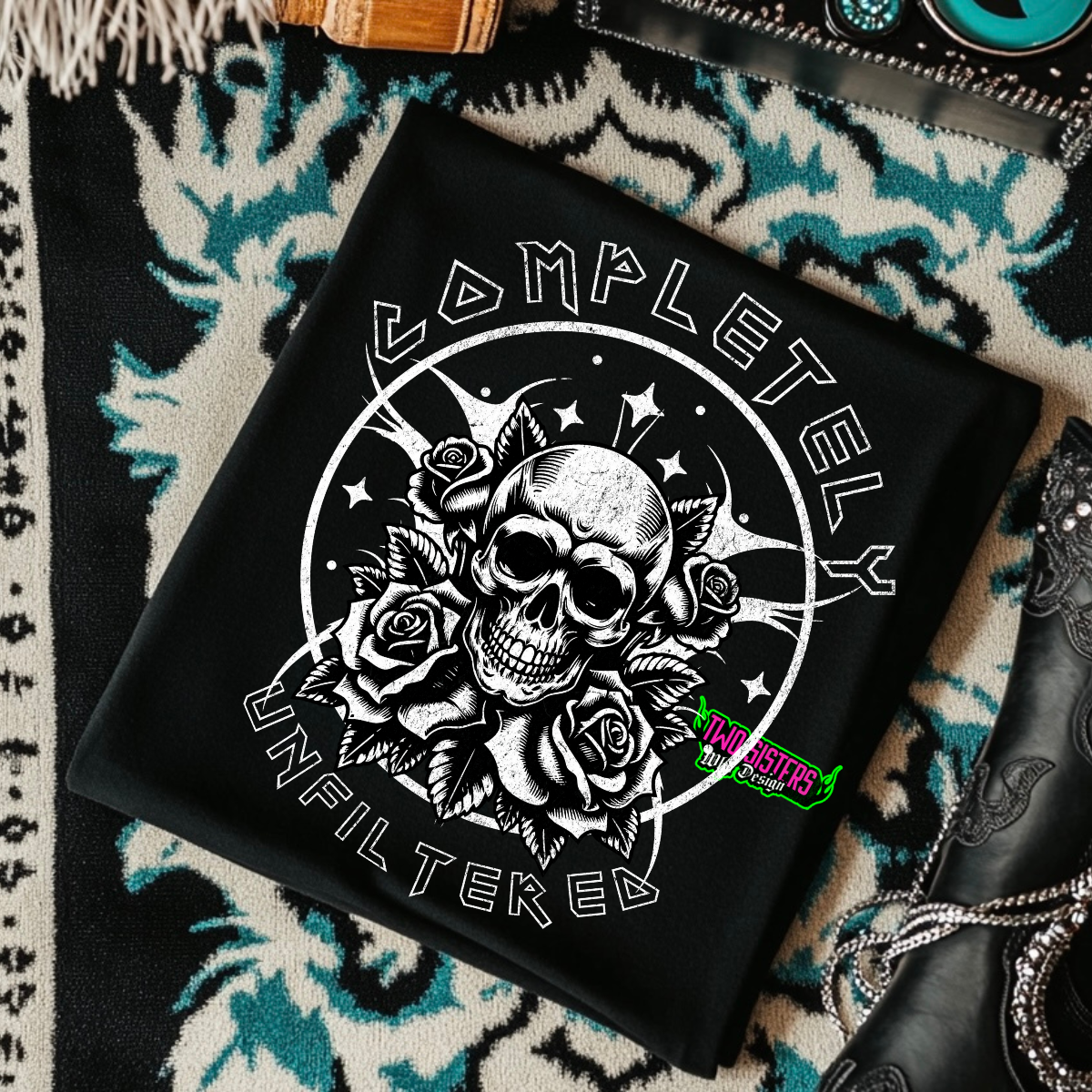 Completely Unfiltered - Black Mineral Wash TShirt, Black Rocker Tank, Sweatshirt, Hoodie, or Zip Up Hoodie