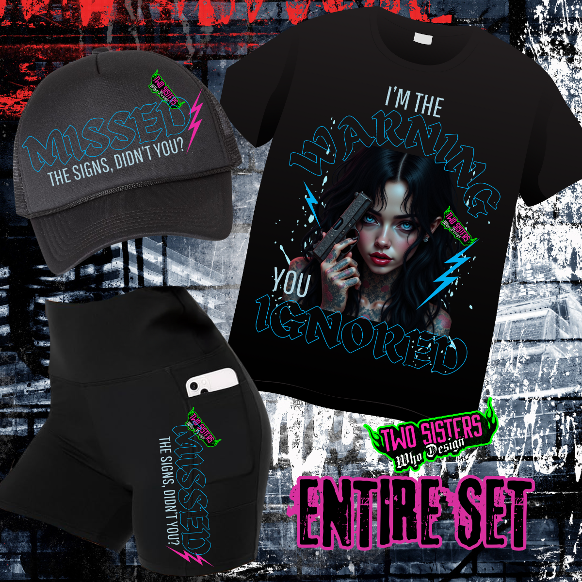 LIMITED EDITION: I'm The Warning You Ignored Graphic TShirt + Biker Short + Trucker Hat Bundle