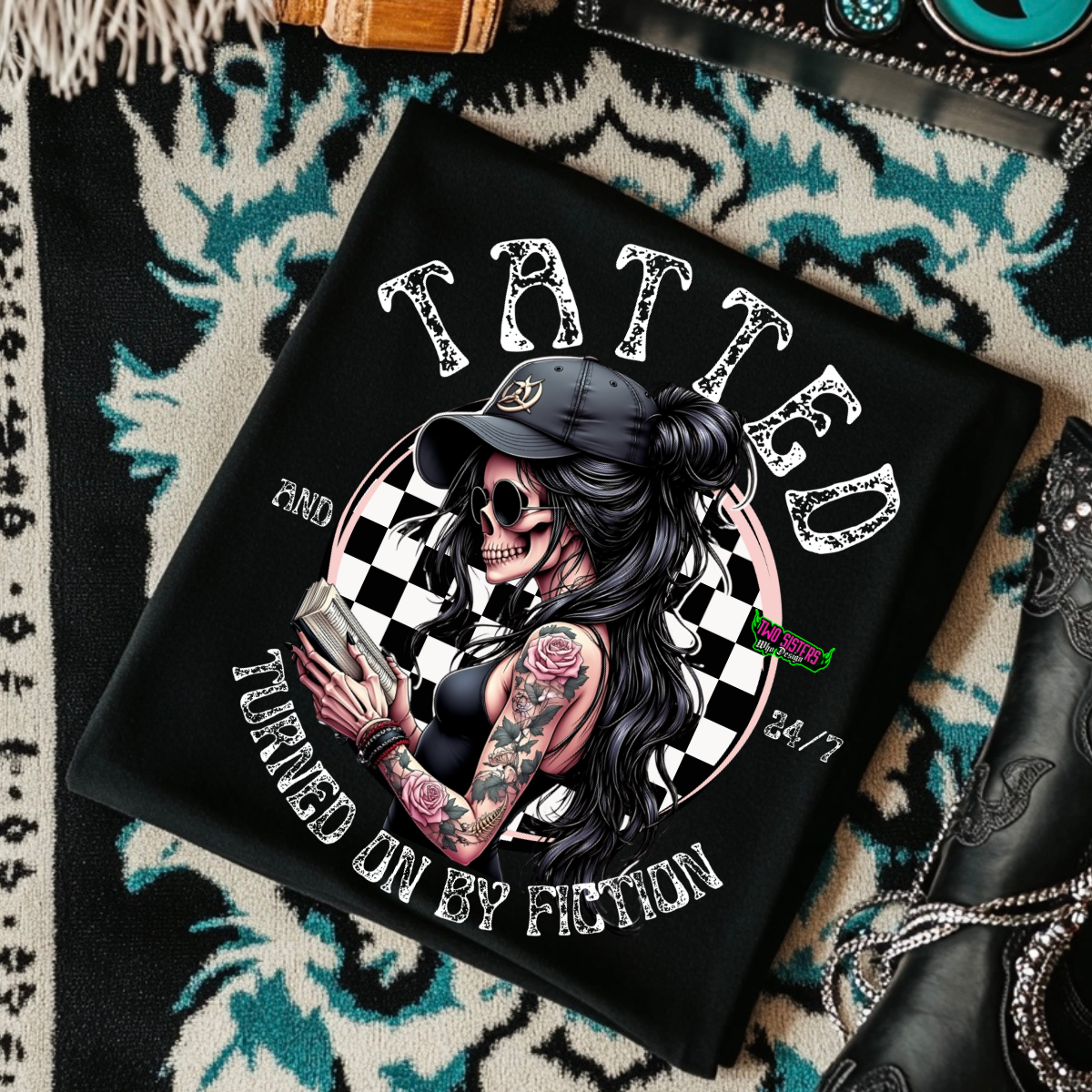 *EXCLUSIVE* Tatted & Turned On By Fiction 24/7 - Black Mineral Wash TShirt, Black Rocker Tank, Sweatshirt, Hoodie, or Zip Up Hoodie