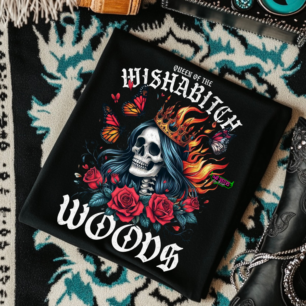 Queen of the Wishabitch Woods - Black Mineral Wash TShirt, Black Rocker Tank, Sweatshirt, Hoodie, or Zip Up Hoodie