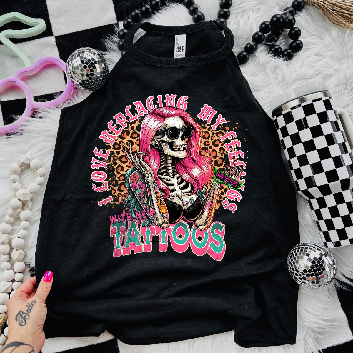 I Love Replacing My Feelings With Tattoos - Black Mineral Wash TShirt, Black Rocker Tank, Sweatshirt, Hoodie, or Zip Up Hoodie