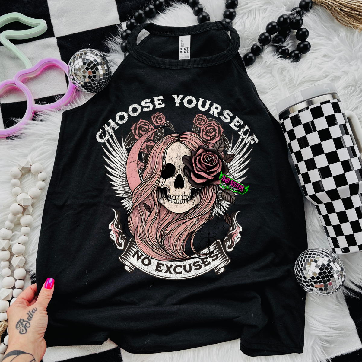 Choose Yourself, No Excuses - Black Mineral Wash TShirt, Black Rocker Tank, Sweatshirt, Hoodie, or Zip Up Hoodie