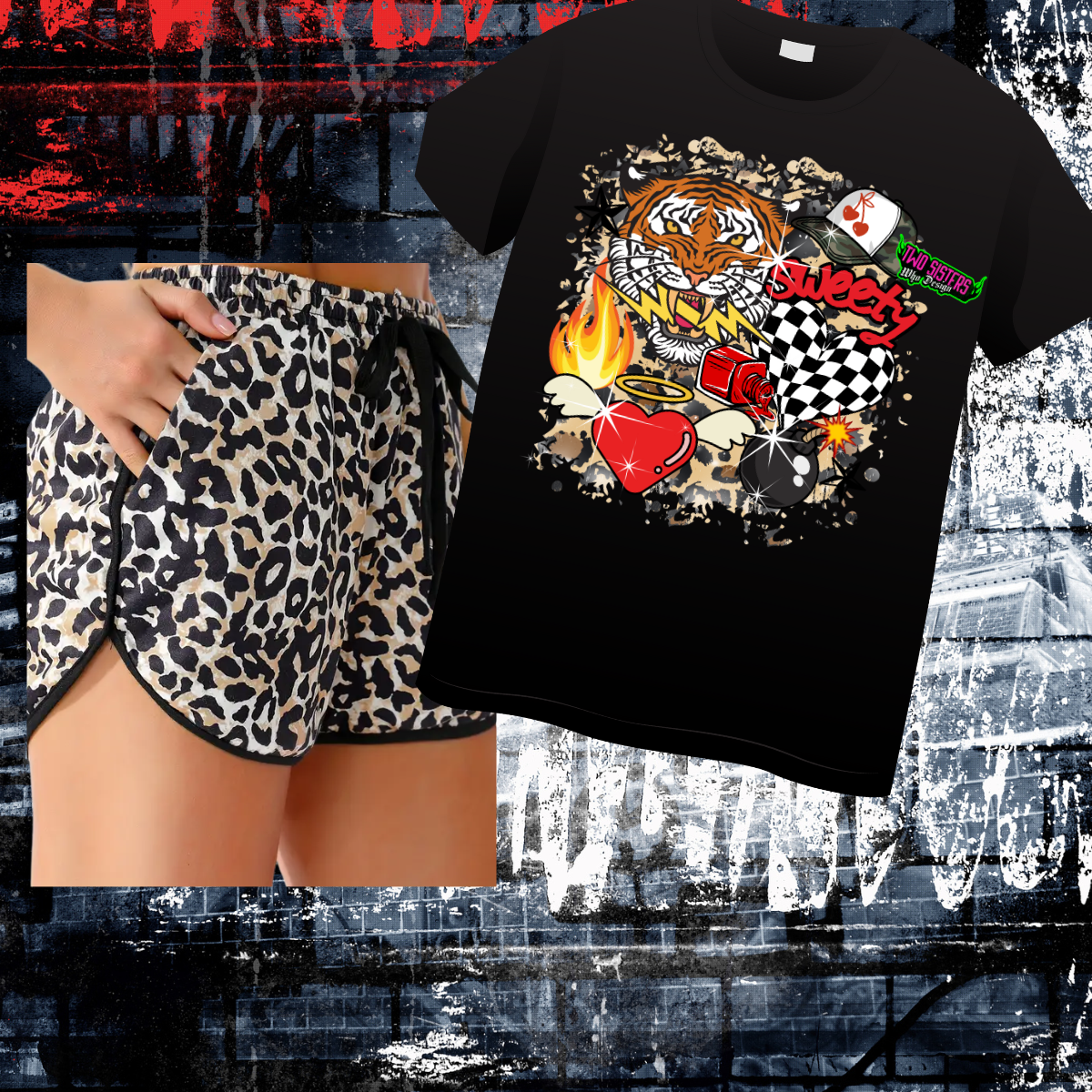 LIMITED EDITION: Western Goth Collage TShirt + Leopard Print Shorts