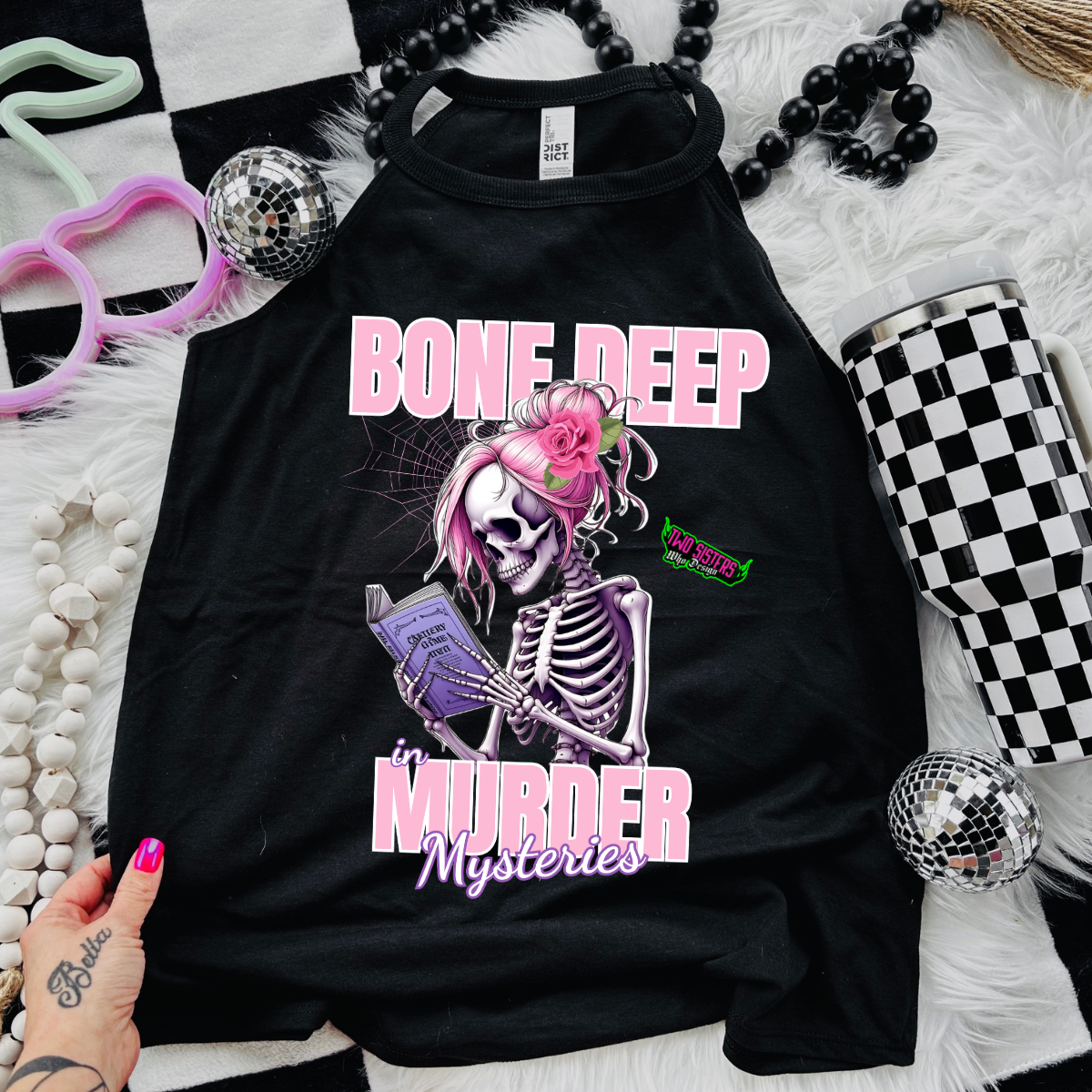 *EXCLUSIVE*Bone Deep in Murder Mysteries - Black Mineral Wash TShirt, Black Rocker Tank, Sweatshirt, Hoodie, or Zip Up Hoodie