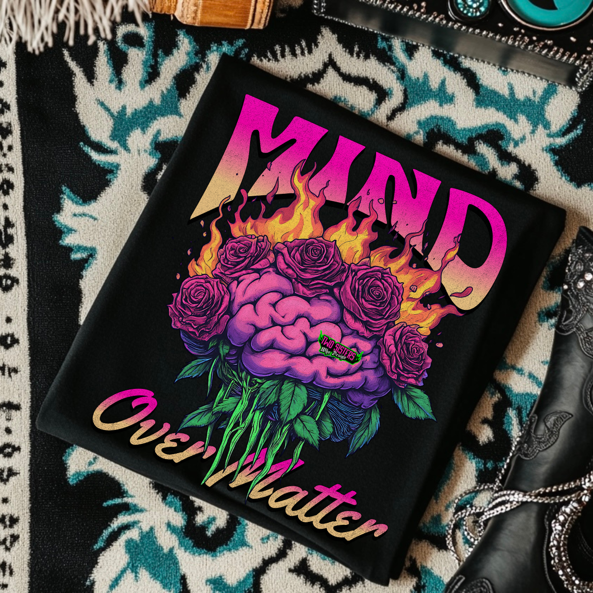 Mind Over Matter - Black Mineral Wash TShirt, Black Rocker Tank, Sweatshirt, Hoodie, or Zip Up Hoodie