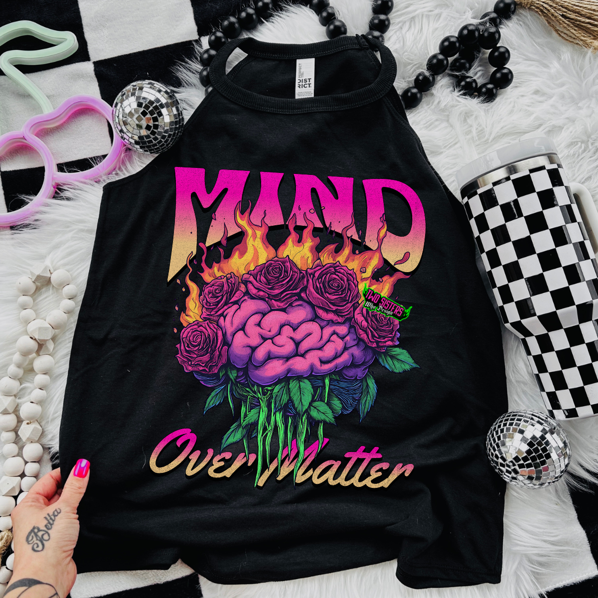 Mind Over Matter - Black Mineral Wash TShirt, Black Rocker Tank, Sweatshirt, Hoodie, or Zip Up Hoodie