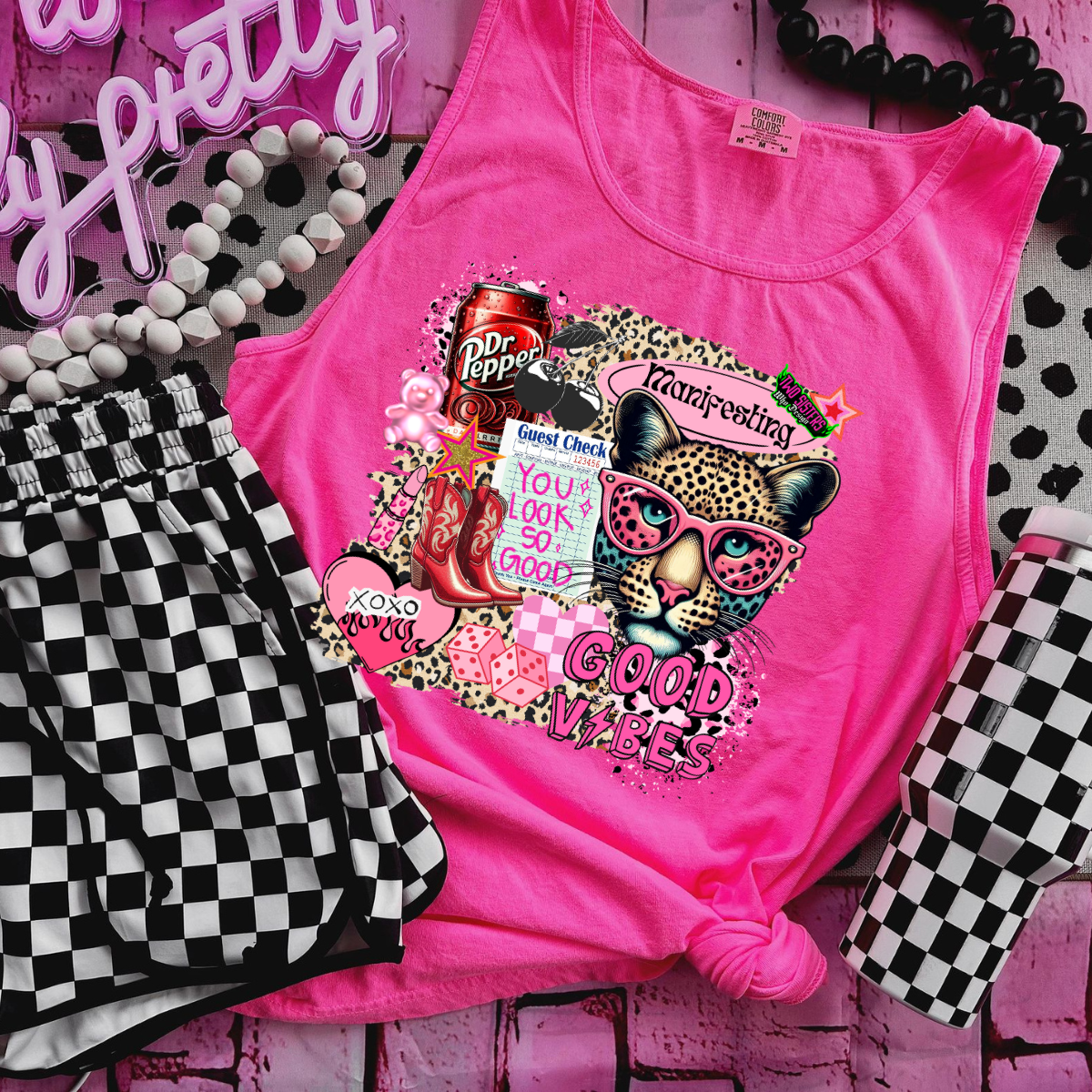 Manifesting Pink Collage with Leopard - Neon Pink or Black
