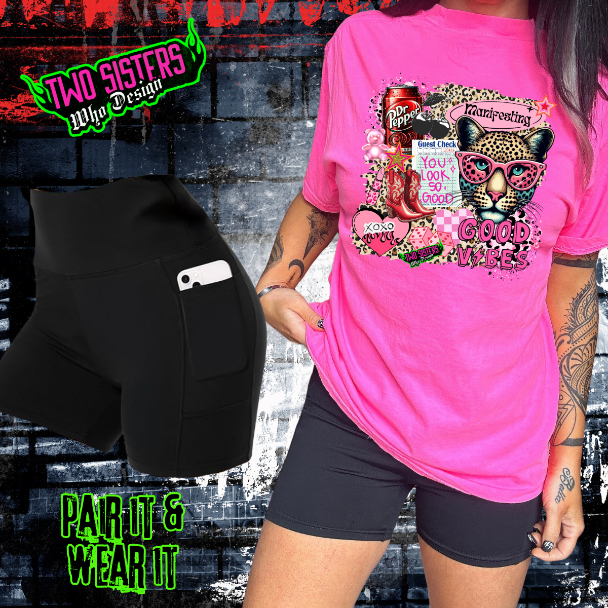 Manifesting Pink Collage with Leopard - Neon Pink or Black