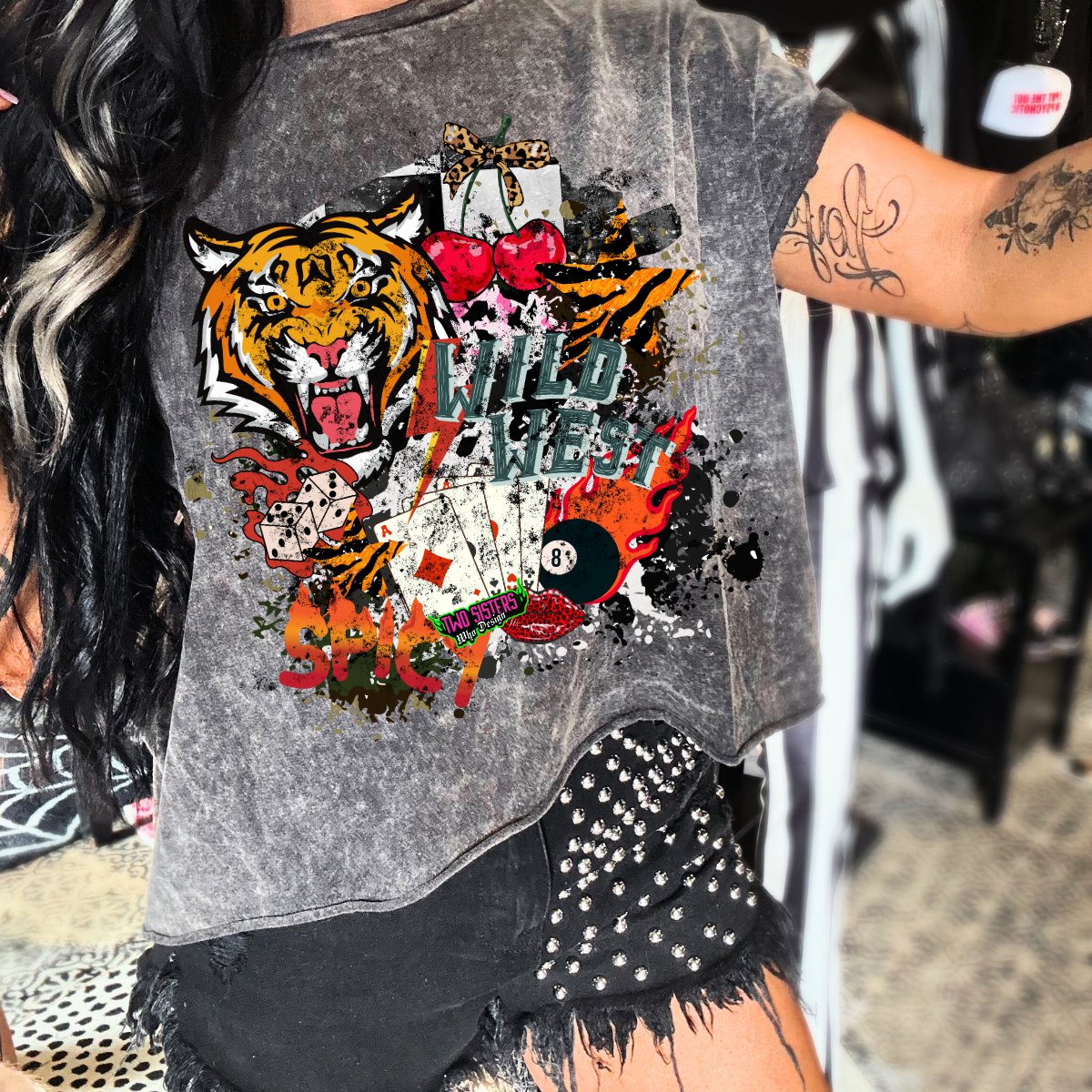 Wild West & Spicy Tiger Collage Mineral Wash or Pepper or Black