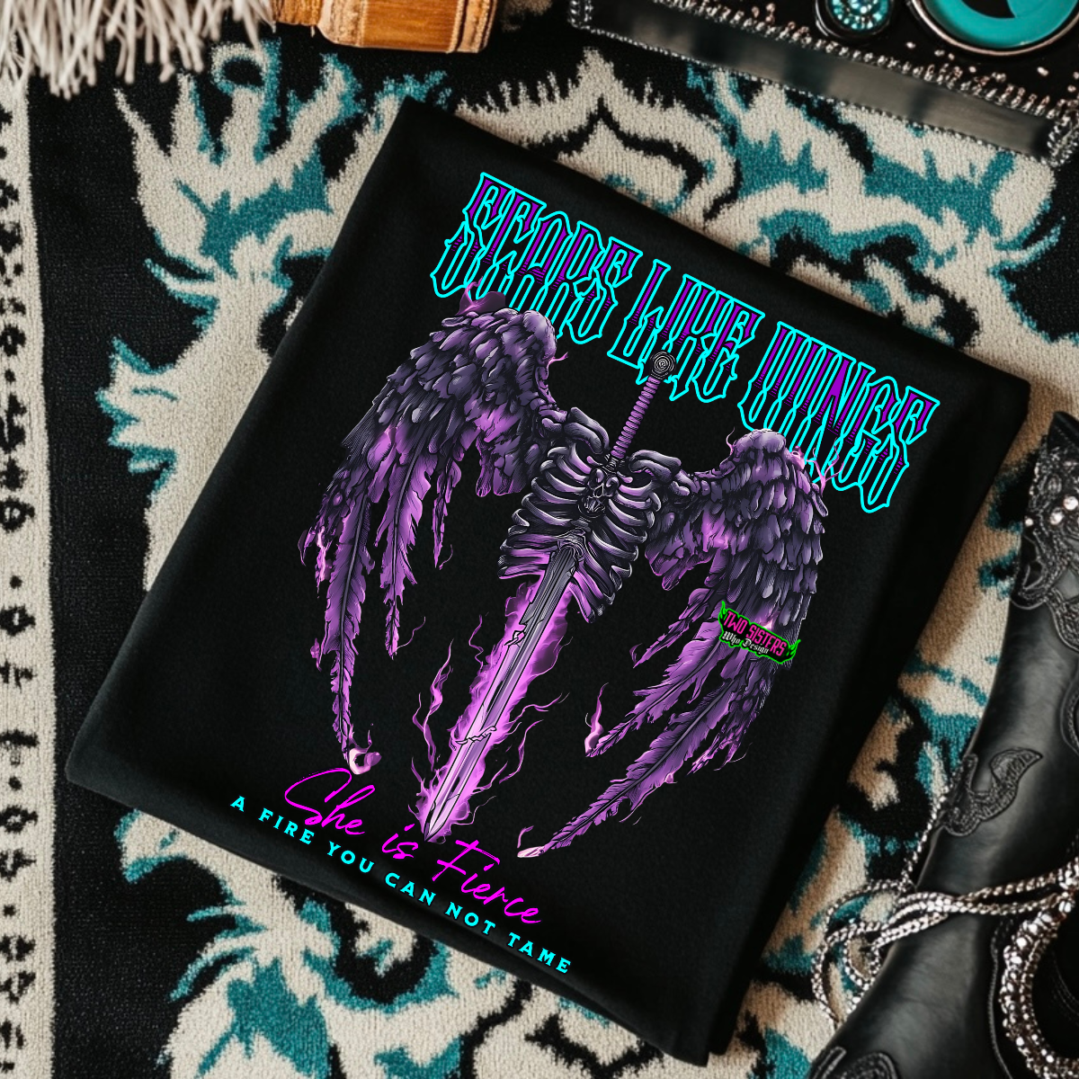 *EXCLUSIVE*Scars Like Wings, She is Fierce + FREE Trucker Hat- Black Mineral Wash TShirt, Black Rocker Tank, Sweatshirt, Hoodie, or Zip Up Hoodie