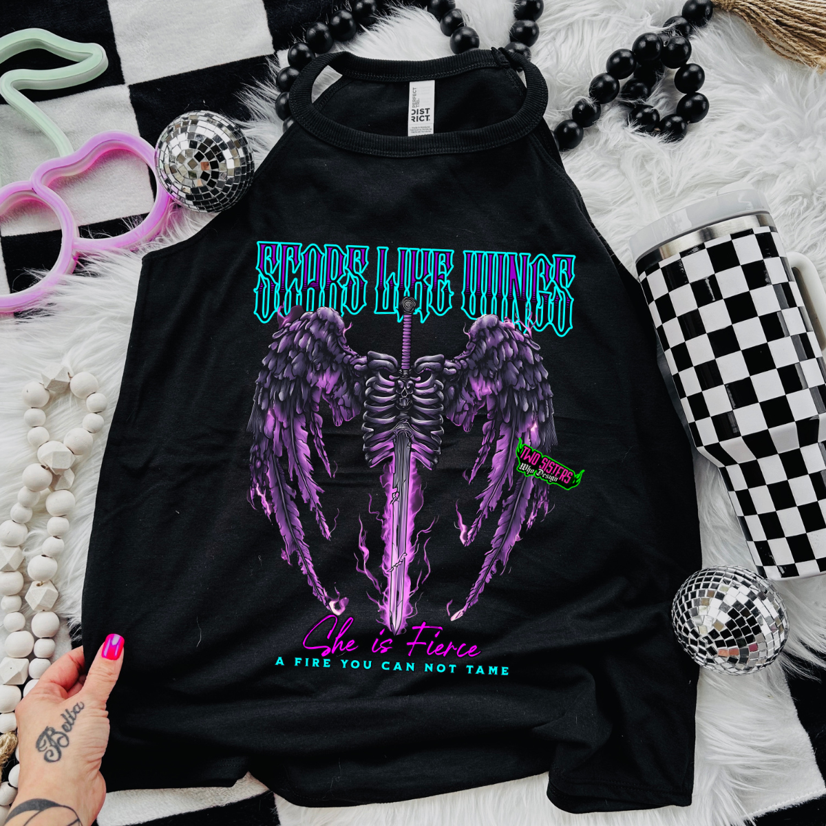 *EXCLUSIVE*Scars Like Wings, She is Fierce + FREE Trucker Hat- Black Mineral Wash TShirt, Black Rocker Tank, Sweatshirt, Hoodie, or Zip Up Hoodie