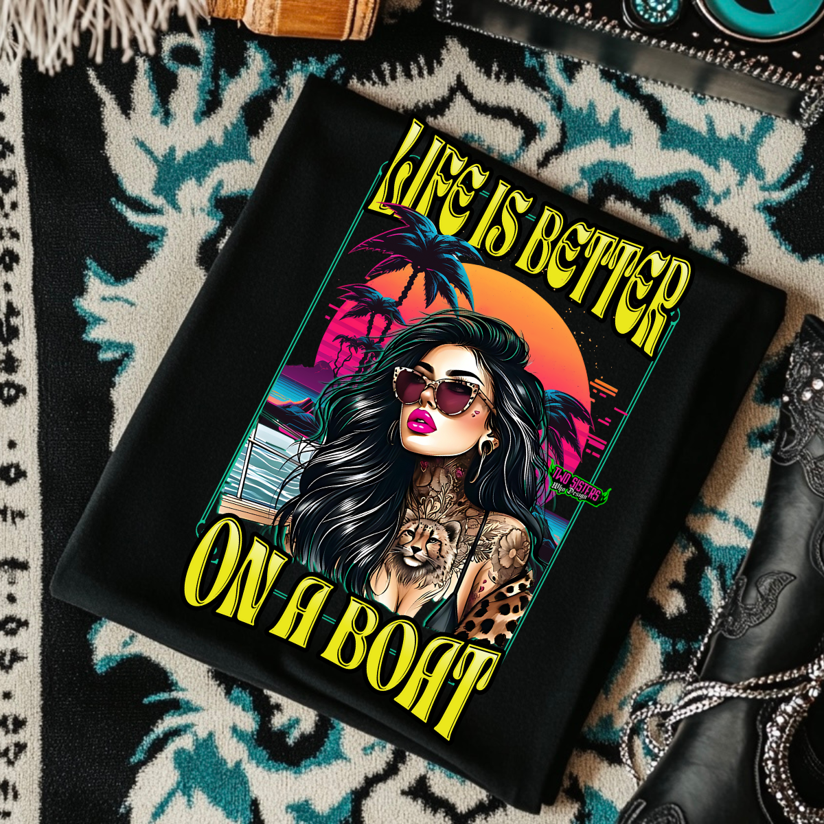 EXCLUSIVE*Life is Better on a Boat- Black Mineral Wash TShirt, Black Rocker Tank, Sweatshirt, Hoodie, or Zip Up Hoodie