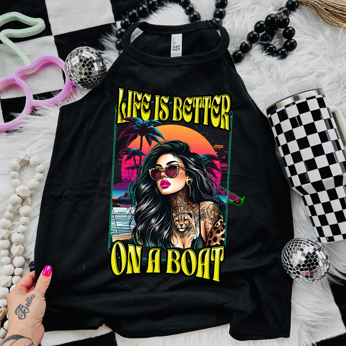 EXCLUSIVE*Life is Better on a Boat- Black Mineral Wash TShirt, Black Rocker Tank, Sweatshirt, Hoodie, or Zip Up Hoodie