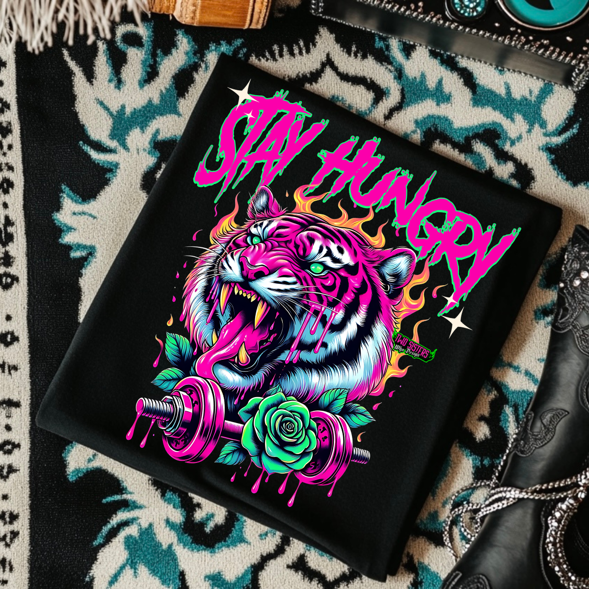 Stay Hungry Workout Inspired- Black Mineral Wash TShirt, Black Rocker Tank, Sweatshirt, Hoodie, or Zip Up Hoodie