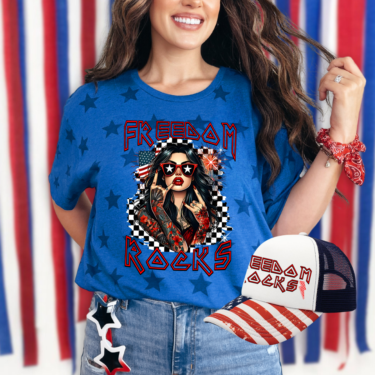 *EXCLUSIVE*Freedom Rocks - Independence Day - Royal Blue TShirt + Optional Trucker Hat