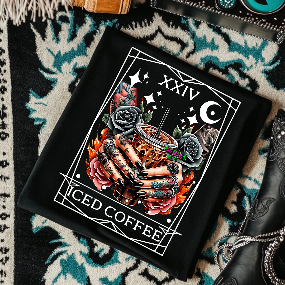 XXIV Iced Coffee w/Witches Hands - Black Mineral Wash TShirt, Black Rocker Tank, Sweatshirt, Hoodie, or Zip Up Hoodie