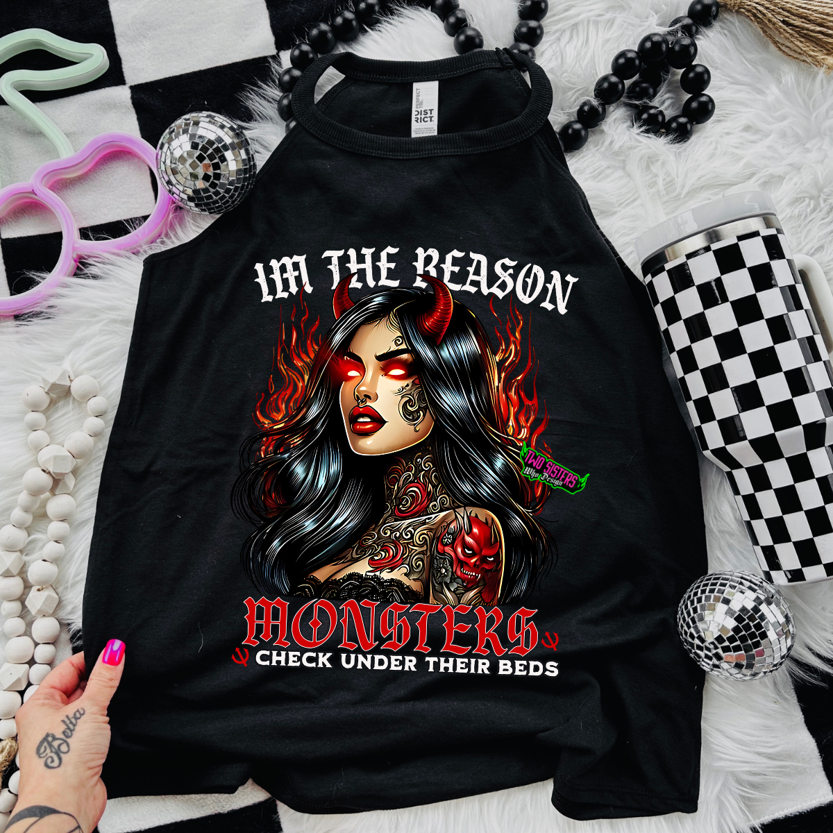 I'm the Reason Monsters Check Under the Bed - Black Mineral Wash TShirt, Black Rocker Tank, Sweatshirt, Hoodie, or Zip Up Hoodie