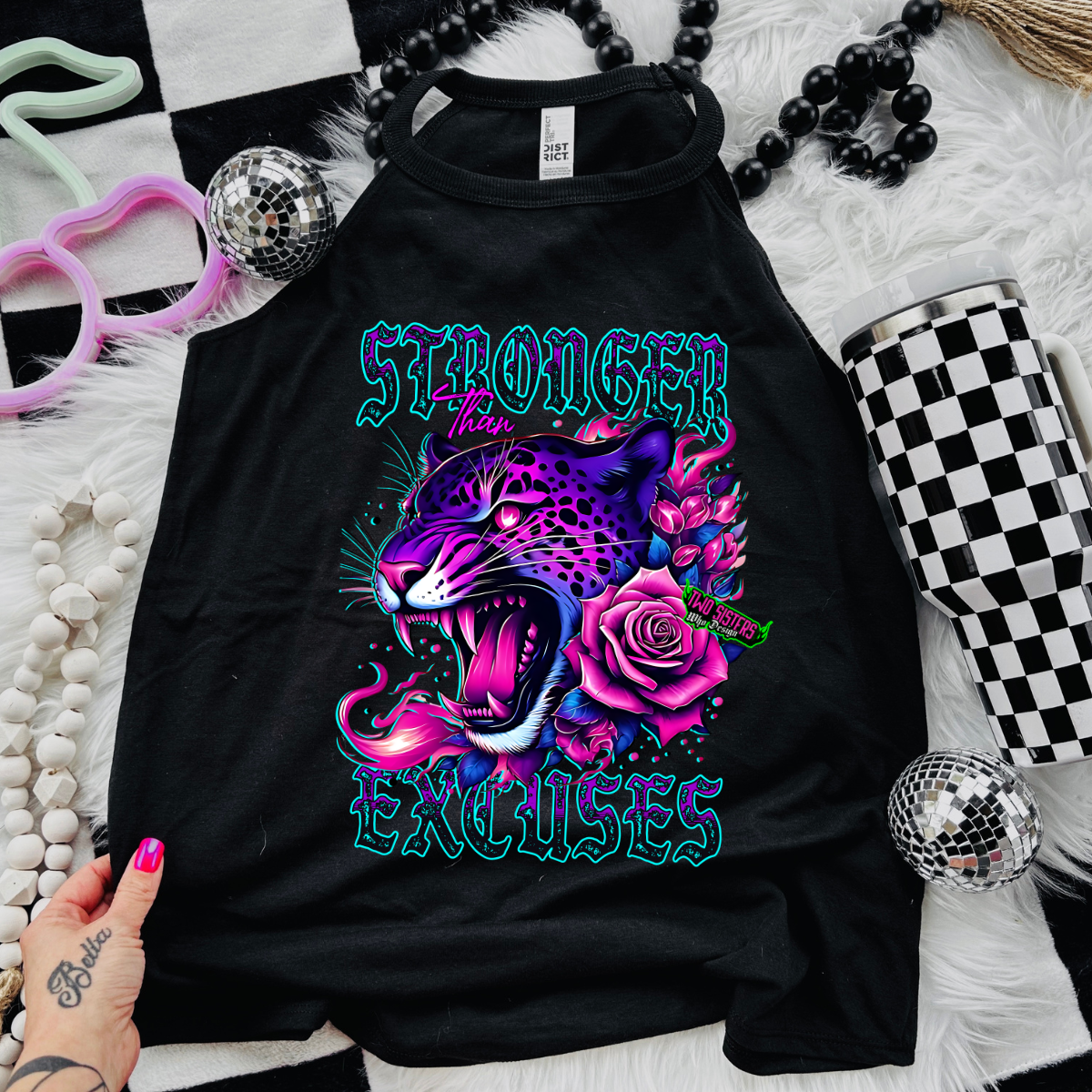 Stronger Than Excuses - Black Mineral Wash TShirt, Black Rocker Tank, Sweatshirt, Hoodie, or Zip Up Hoodie