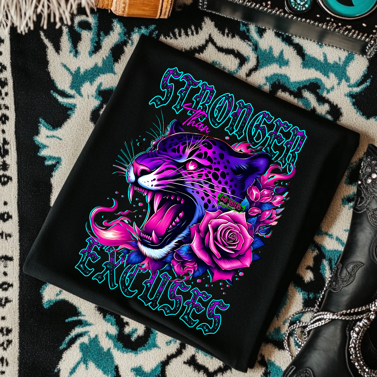 Stronger Than Excuses - Black Mineral Wash TShirt, Black Rocker Tank, Sweatshirt, Hoodie, or Zip Up Hoodie