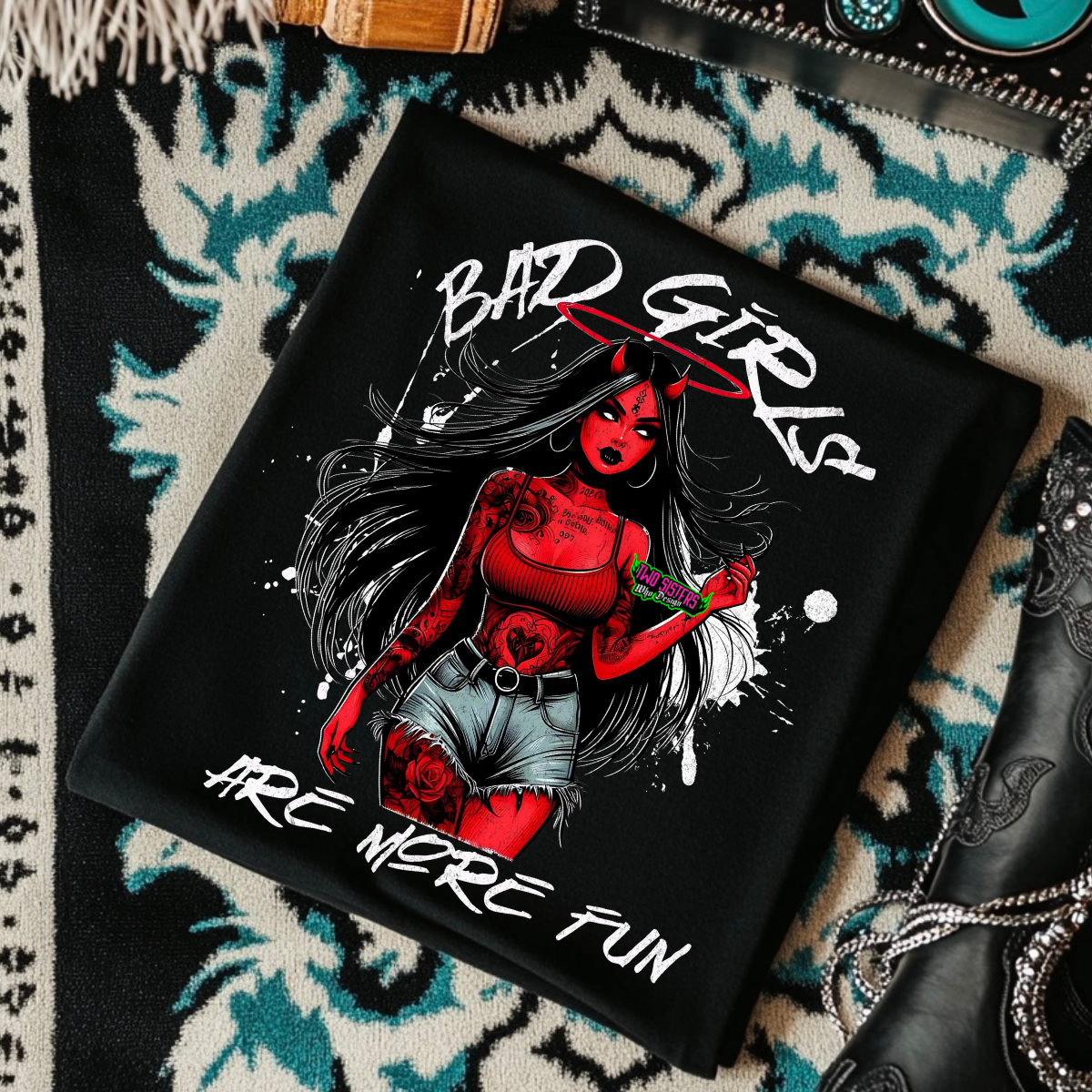 Bad Girls Are More Fun - Black Mineral Wash TShirt, Black Rocker Tank, Sweatshirt, Hoodie, or Zip Up Hoodie