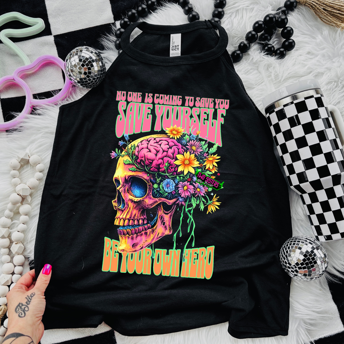 No One Is Coming To Save You, Save Yourself, Be Your Own Hero - Black Mineral Wash TShirt, Black Rocker Tank, Sweatshirt, Hoodie, or Zip Up Hoodie